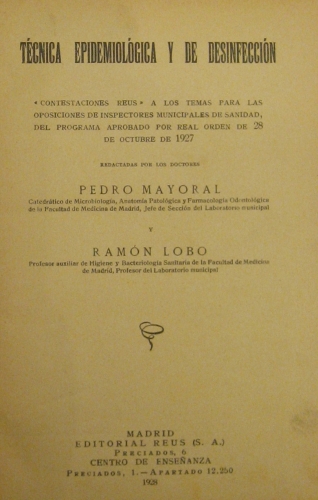Portada de T�cnica Epidemiol�gica y de Desinfecci�n.  - Pedro Mayoral y Ram�n Lobo