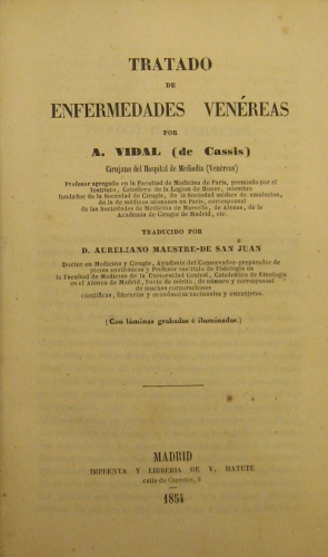 Portada de Tratado de Enfermedades Venereas - A. Vidal (de Cassis)