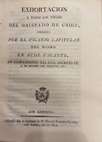 Portada de libro Exhortaci�n � Todos Los Fieles Del Obispo De C�diz Dirigida Por El...