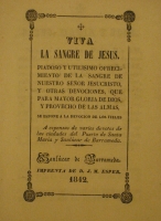 Portada de libro Viva La Sangre De Jes�s. Piadoso y Utilisimo Ofrecimiento De La Sangre...