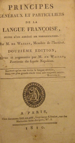 Portada de Principes G�n�raux et Particuliers De La Langue Fran�oise, Suivis D�un Abr�ge De Versification - M. De Wailly