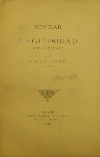 Portada de Novedad � Ilegitimidad Del Carlismo - D. Miguel S�nchez