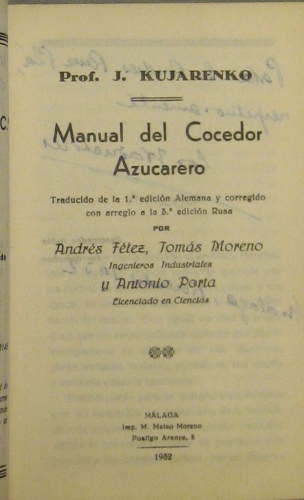 Portada de Manual del Cocedor Azucarero - Kujarenko