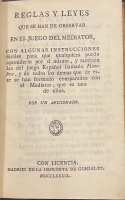 Portada de libro Reglas y Leyes q se han de observar en el juego del Mediator