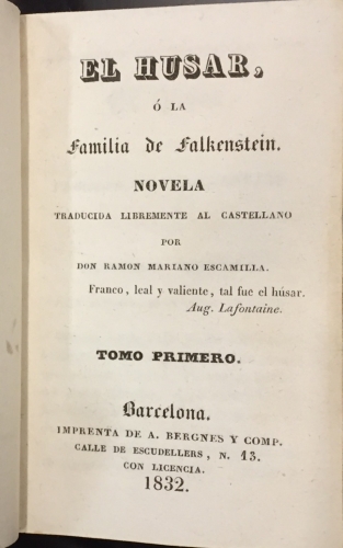 Portada de El Husar o la Familia de Falkenstein - August Heinrich Julius Lafontaine