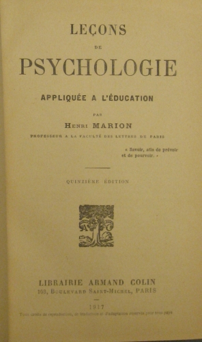 Portada de Lecons De Psychologie Appliq�e a L'�ducation - Henri Marion