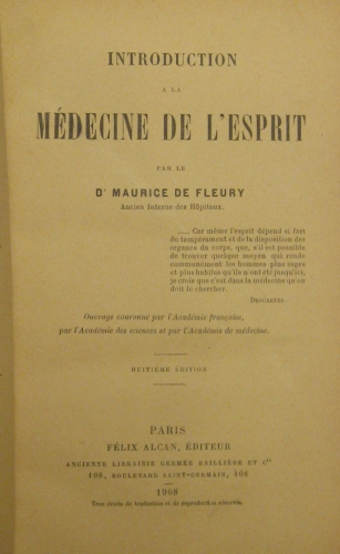 Portada de Introduction a La Medicine de L�esprit - Maurice De Fleury