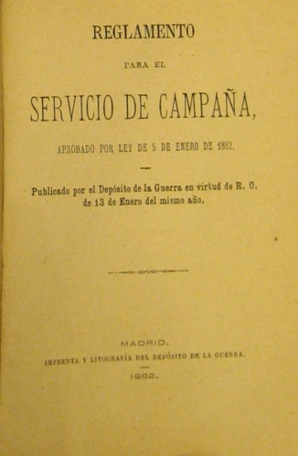 Portada de Reglamento Para el Servicio De Campa�a, Aprobado Por Ley De 5 de Enero De 1882.