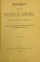 Portada de libro Reglamento Para el Servicio De Campa�a, Aprobado Por Ley De 5 de Enero...