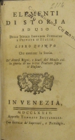 Portada de libro Elementi di Storia ad uso. Delle Scuole Inferiori Pubbliche e Private...