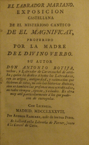 Portada de El Labrador Mariano. Exposici�n castellana De El Misterioso C�ntico De El Magnificat, Proferido Por La madre Del Divino Verbo - Antonio Botija