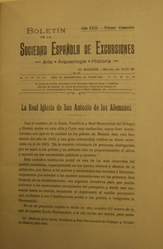 Portada de Bolet�n De La Sociedad Espa�ola De Excursiones. Arte - Arqueolog�a - Historia. A�o XXXI. 1923
