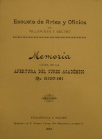 Portada de libro Escuela de Artes y Oficios de Villanueva y Geltru. Memor�a Le�da En La...