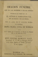 Portada de libro Oraci�n F�nebre Que En Las Solemnes y Reales Honras Celebradas De...