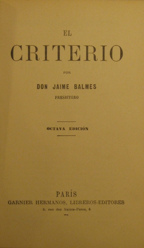 Portada de El Criterio. - Jaime Balmes
