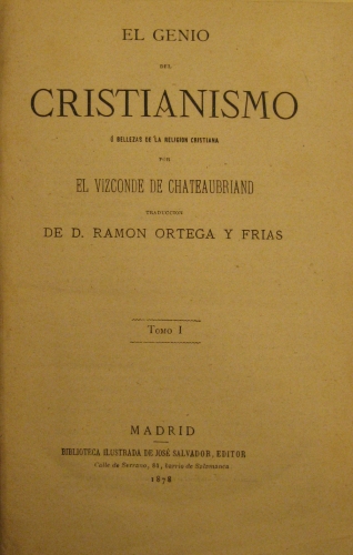 Portada de El Genio Del Cristianismo � Bellezas De La Religi�n Cristiana - Vizconde De Chateaubriand