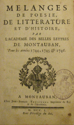 Portada de Melanges De Poesie De Litterature et d' Histoire, Par L'academie Des Belles Lettres De Montauban Por Le Ann�es 1744, 1745, 1746 - Montauban