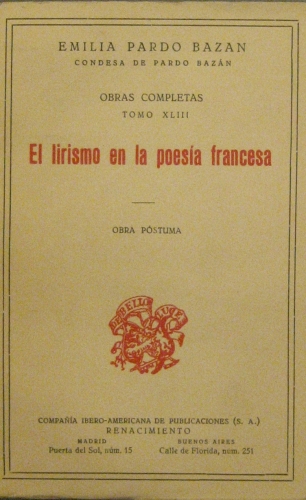 Portada de El Lirismo En La Poes�a Francesa. - Emilia Pardo Bazan