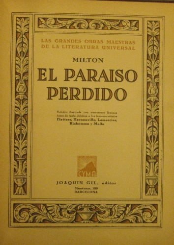 Portada de El Paraiso Perdido. - Milton