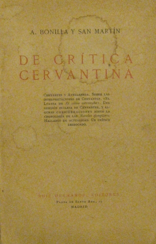 Portada de De Cr�tica Cervantina - A. Bonilla y San Martin