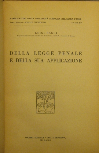 Portada de Della Legge Penale e Della Sua Applicazione - Luigi Raggi