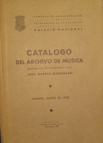 Portada de Cat�logo del archivo de m�sica. - Jose Garcia Marcellan