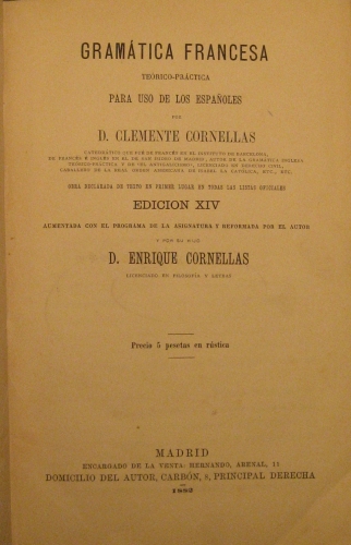 Portada de Gramatica Francesa Te�rico-pr�ctica. - Clemente Cornellas