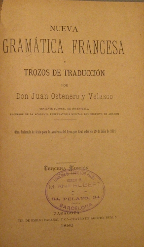 Portada de Nueva Gram�tica Francesa y Trozos De Traducci�n - Juan Ostenero y Velasco