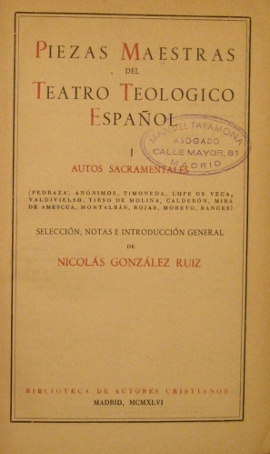 Portada de Piezas Maestras Del Teatro Teologico Espa�ol. Tomo I: Autos Sacramentales. Tomo II: Comedias - Nicol�s Gonz�lez Ruiz