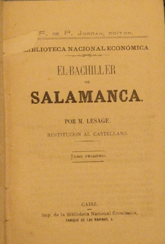 Portada de El Bachiller De Salamanca.  - M. Lesage