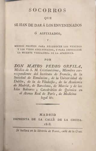 Portada de Socorros Que Se han De Dar a Los Envenenados � Asfixiados - Mateo Pedro Orfila