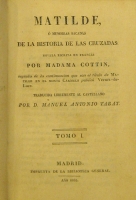 Portada de libro Matilde � Memorias sacadas De La Historia De Las Cruzadas