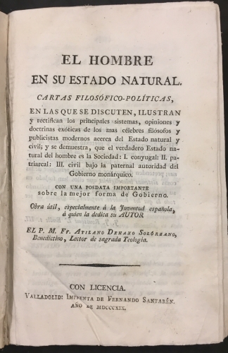 Portada de El Hombre En su Estado Natural, Cartas Filos�fico-Pol�ticas - Atilano Dehaxo Sol�rzano