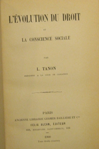 Portada de L' Evolution Du Droit et La Conscience Sociale - L. Tanon