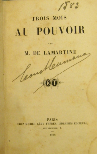 Portada de Trois Mois Au Pouvoir  - M. De Lamartine