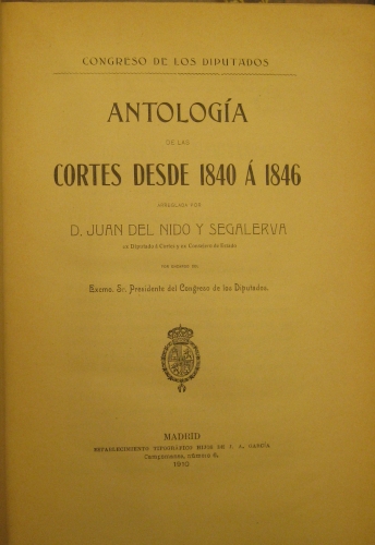 Portada de Antolog�a De Las Cortes Desde 1840 a 1846 - Juan Del Nido y Segalerva
