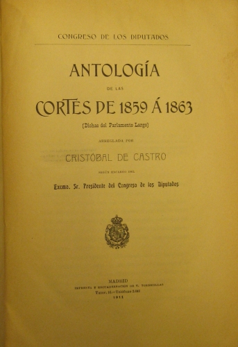Portada de Antolog�a De Las Cortes Desde 1859 a 1863 (Dichas Del Parlamento Largo) - Crist�bal De Castro