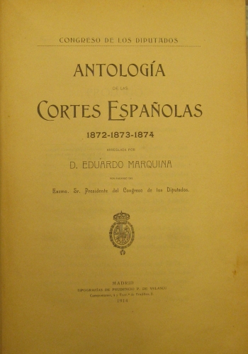 Portada de Antolog�a De Las Cortes Espa�olas 1872-1873-1874 - Eduardo Marquina