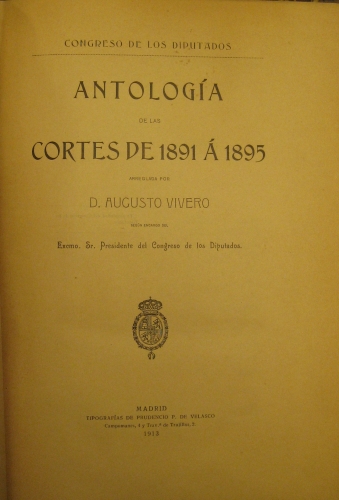 Portada de Antolog�a De Las Cortes De 1891 a 1895 - Augusto Vivero