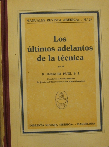 Portada de Los �ltimos Adelantos De La T�cnica - P. Ignacio Puig