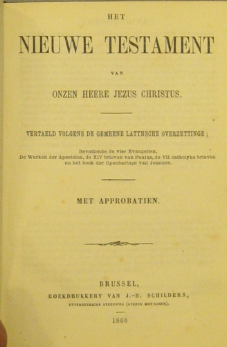 Portada de Het Nieuwe Testament Van Onzen Heere Jezus Christus
