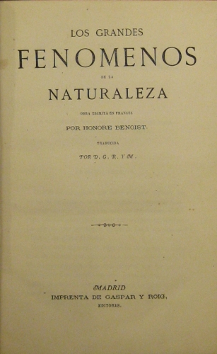 Portada de Los Grandes Fen�menos De La Naturaleza - Honore Benoist.