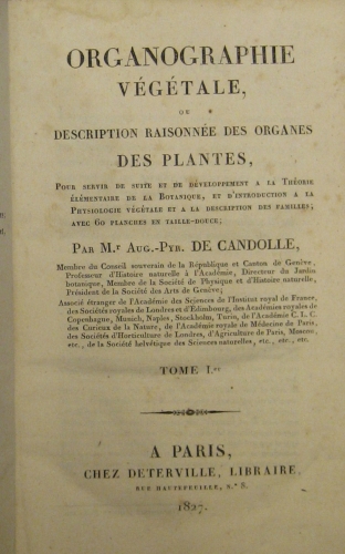 Portada de Organographie V�g�tale Ou Description Raisonn�e Des Organes Des Plantes - Candolle