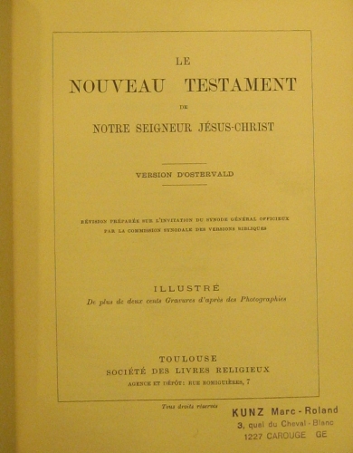 Portada de Le Nouveau Testament De Notre Seigneur J�sus-Christ. Version D' Ostervald.