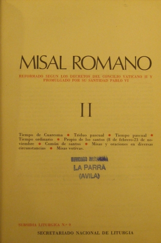 Portada de Misal Romano II. Reformado Segun Los Decretos Del Concilio Vaticano II y Promulgado Por Su Santidad Pablo VI