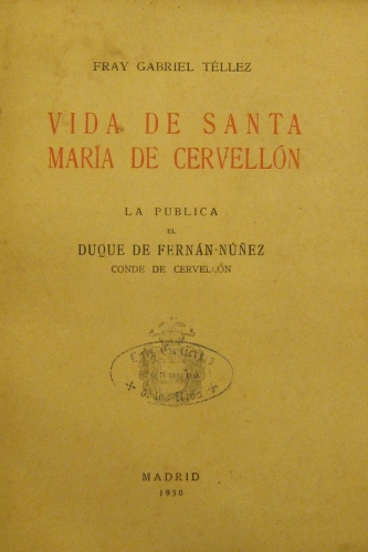 Portada de Vida De Santa Mar�a De Cervell�n. - Fray Gabriel T�llez