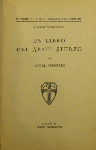 Portada de Un Libro Del Abate Sturzo - Angel Ossorio