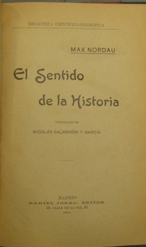 Portada de El Sentido De La Historia - Max Nordau