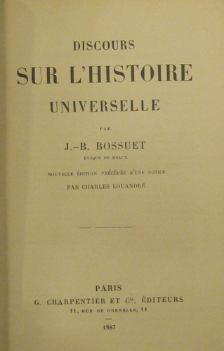 Portada de Discours Sur L' Histoire Universelle - J. B. Bossuet