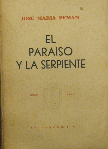Portada de El Paraiso y la Serpiente. - Jose M� Peman